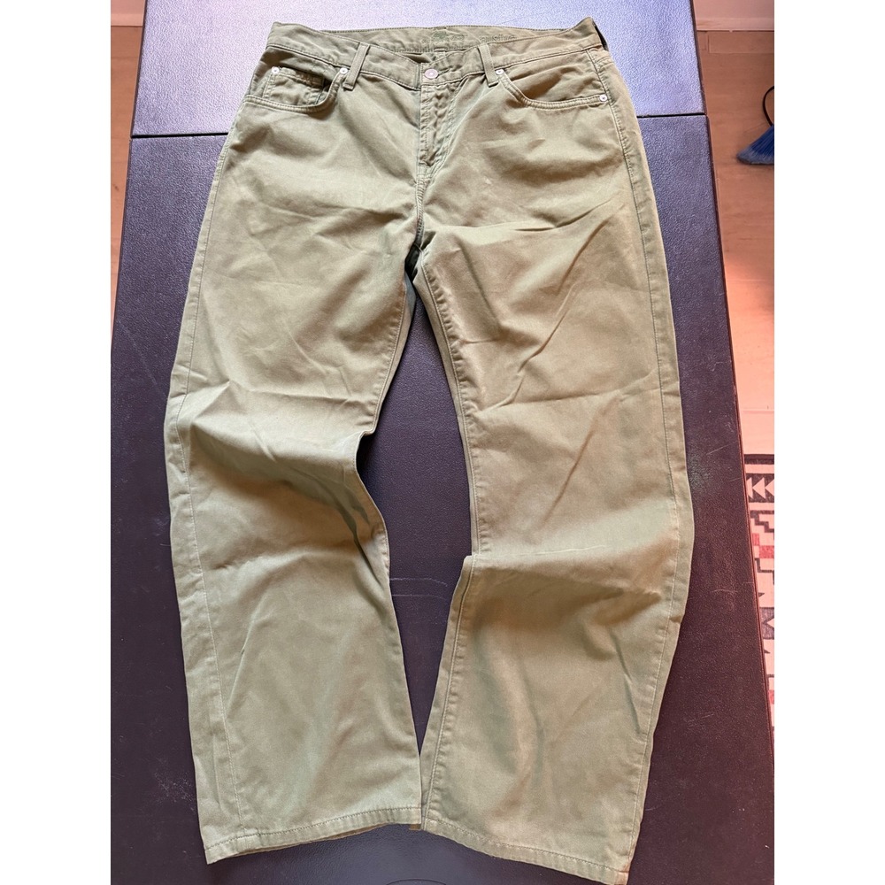 7 For All Mankind Austyn Relaxed Straight Leg Pants Olive Green Mens 34 x 30